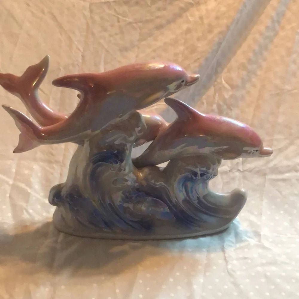 Vintage Y2k ceramic beachy dolfins ceramic figure